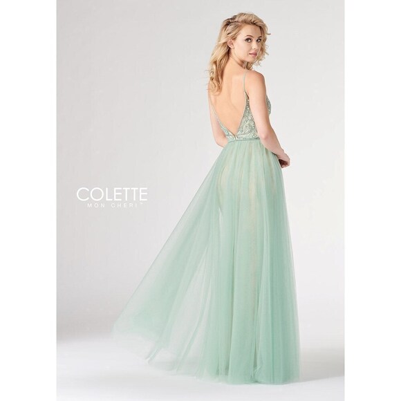 Colette Lace & Tulle Ballgown CL19883 Sage/Nude - Picture 2 of 7